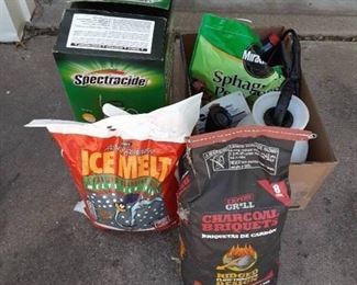 Gardening Lot | 2 Sprayers, Peat Moss, Raid, Plant Food, and Weed Killer | Ice melt and Charcoal