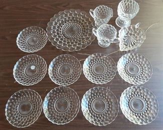 Lot of 14 Depression Bubble Glass Dishes | Dessert Plates, Cream and Sugar, Goblet, Grape Dish and Luncheon Plate