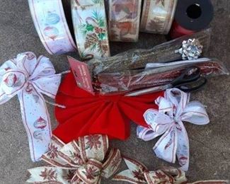 Lot of Holiday Bow Making Supplies. | Ribbon, Pipe Cleaners, and Scissors