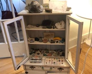 Rock collection and vintage painted child's hutch