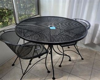 Wrought Iron Patio Table w/2 barrel chairs