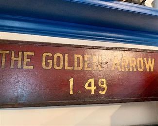 “The Golden Arrow” railway sign; Railroad, train, locomotive collectibles