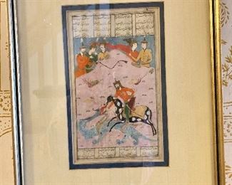 19th century persian painted manuscript, framed.