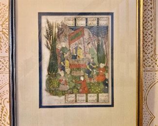 19th century painted persian manuscript, framed.