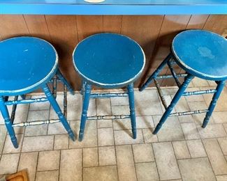 Set of three blue stools