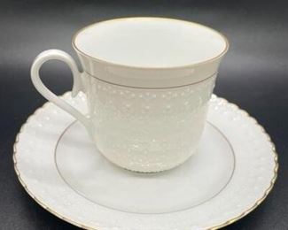 Hackefors Porslin White Dot Textured Tea Cup Saucer