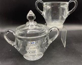 Pair of Vintage Clear Glass Double Handle Sugar Bowls