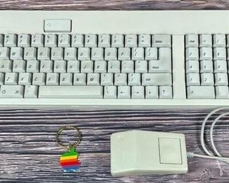 Vintage Apple Computer Keyboard, Mouse and Rainbow Keychain