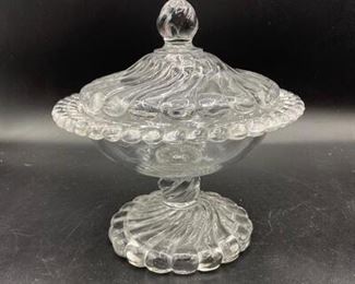Vintage Colony by Fostoria Swirled Glass Pedestal Lidded Candy Dish