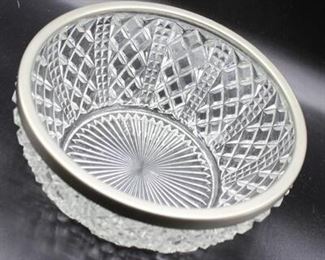 Vintage Crystal Glass Diamond Pattern Decorative Serving Bowl