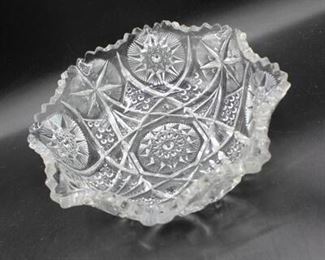 Vintage Crystal Glass Star Pattern Ruffled Decorative Fruit Bowl