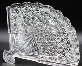 Vintage Fenton Clear Daisy Button Glass Fan Dish