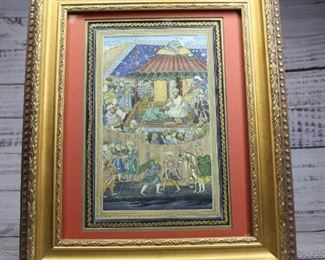 Vintage Framed Indian Mughal Manuscript Art