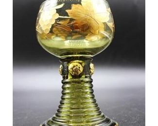 Vintage German Green Glass Grape Leaf Wine Goblet