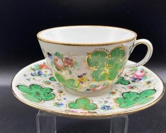 Vintage Green Gold Floral Tea Cup  Saucer Italy Richard Ginori