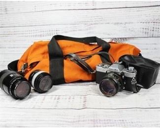 Vintage Minolta XD11 Film Camera, AF Lenses, and Camera Bag