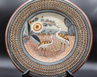 Vintage Mexican Folk Art Nature Birds Cranes Ceramic Pottery Wall Decor