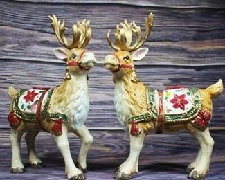 Vintage Pair of Fitz and Floyd Father Christmas Reindeer Candleholders Pair