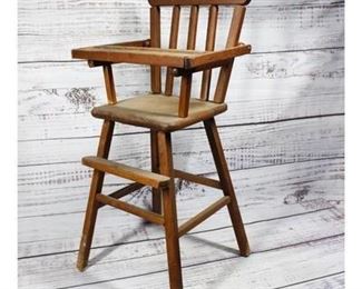 Vintage Wooden Baby Doll High Chair with Tray and Footrest