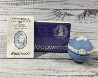 Wedgwood Easter Egg for 1980 in White on Pale Blue Jasperware Trinket Dish