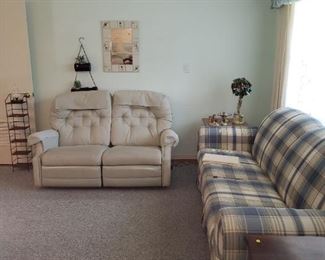 Beautiful Plaid Broyhill Sofa and two-seat Recliner.