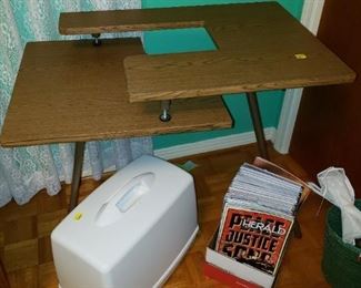 Interesting Portable Sewing Machine Table and Portable Sewing Machine in White Case.
