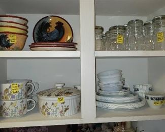 Set of Correlle Dishes on right - beautiful casserole with matching cups.