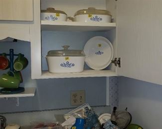 Corning Ware and lots of vintage and newer utensils.