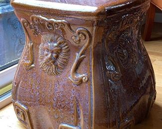 Asian Garden Stool Glazed with Lion Detail