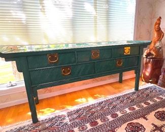 Pagoda Console Table with Brass Hardware from Century