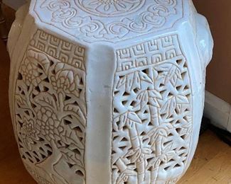 Asian Garden Stool White Glazed Pierced Surface
