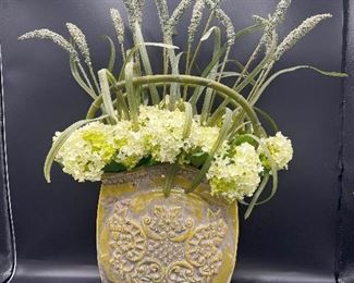 Asian Motif Green Vase Faux Flowers