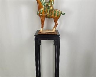 Asian Woman On Horse Sculpture and Stand