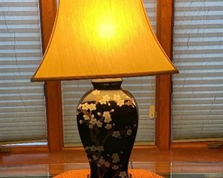 Black Ceramic Lamp with White Flowers