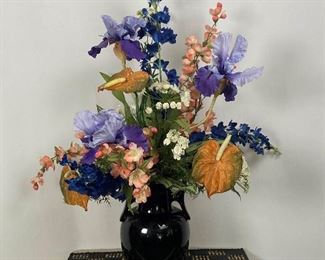 Black Vase with Large Silk Flower Arrangement
