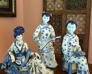 Blue White Asian Figurines