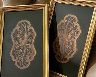 Carved Wood Framed Bird Pair