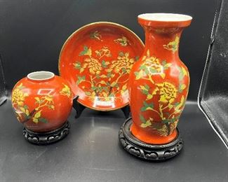 Ceramic Display Set of Plate, Vase and Urn