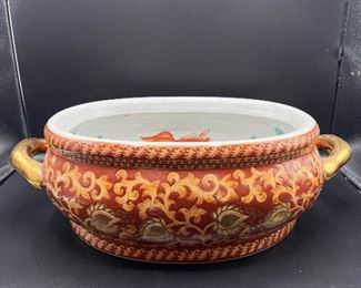 Ceramic Shallow Bowl with Asian Decoration