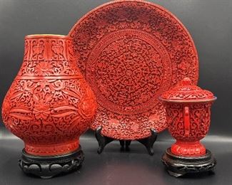 Chinese Cinnabar Red Lacquer Set