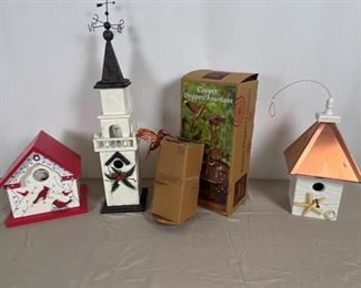 Copper Dripper Fountain With Birdhouses