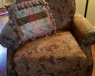 The second of two matching cloth/leather recliners by Bassett