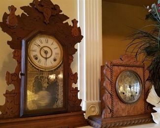 Antique gingerbread clock and shelf clock