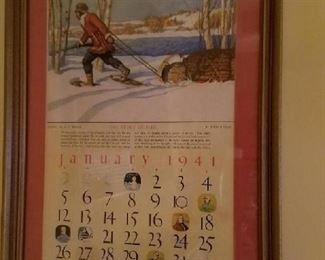 Framed 1941 calendar