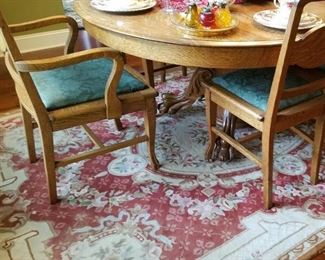 A closer look at the dining table and chairs.  The rug is also for sale.