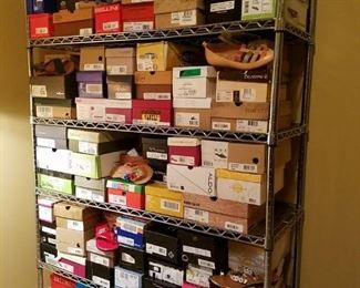 This rack is filled with shoes that have never been worn (mostly sizes 6 through 7 1/2 and some size 11)