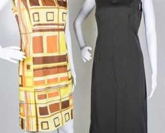 60	Two Mid century modern Mod Dresses - Adec Prada	Two Mid century modern Mod Dresses - One Philppe Adec yellow and Brown dress Paris Size 6 and a brown dress with Prada RN #98339 Made in Italy - tag cut from top of dress
