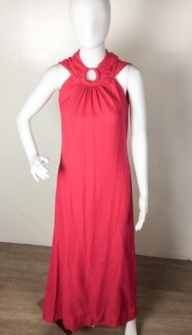 62	Vintage Lora Lang Fuchsia Gown	Vintage Lora Lang of Westport Connecticut Circle Gathered Neck Front Fuchsia Gown *** NO SIZING *** Measures 55" top to bottom - around waist 28"
