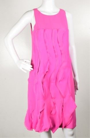 65	Italian Designer Bottega Veneta Hot Pink Dress	Italian Designer Bottega Veneta Runway Collection Sleeve-Less Hot Pink Silk Blend Dress SIZE 40 = USA 8 drop staining front right breast

