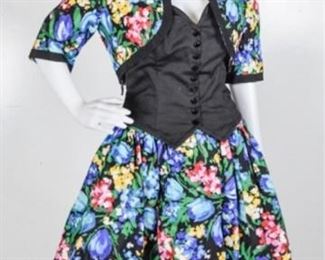 66	Victor Costa Black and Floral Strapless Dress	Victor Costa for Saks Fifth Avenue Black and Floral Strapless Dress and Jacket - Style 616-1 Size 6
